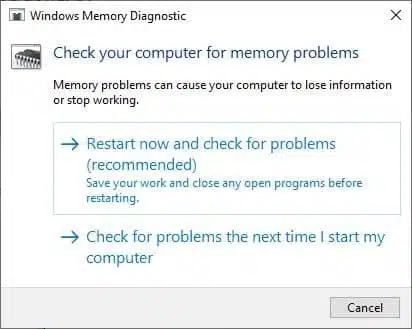Windows 메모리 진단 도구를 실행하여 메모리 문제 해결
