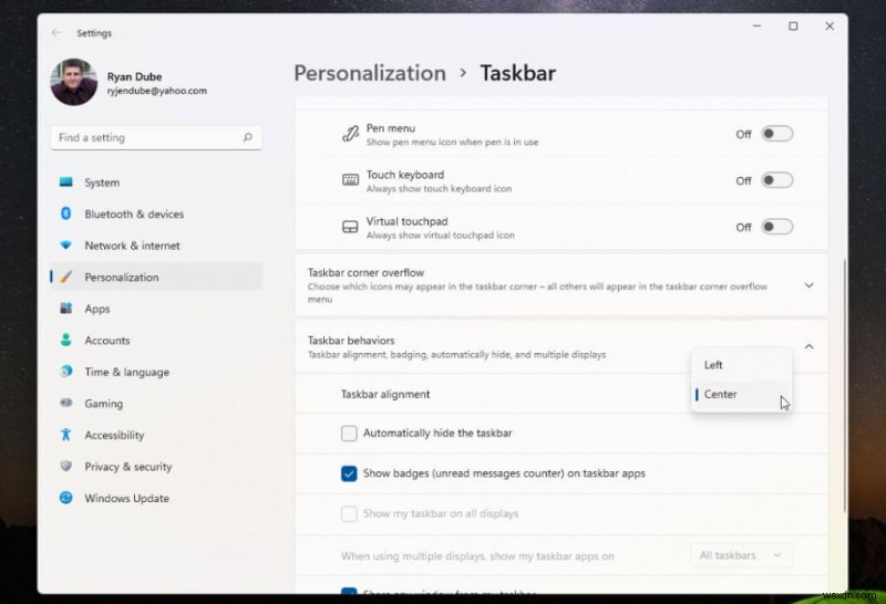 Windows 11 작업 표시줄을 왼쪽 또는 오른쪽으로 이동:단계별 사용자 지정 가이드 