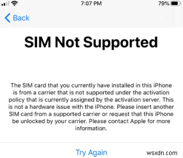 iPhone에서  SIM이 지원되지 않음  해결:빠른 활성화 수정 