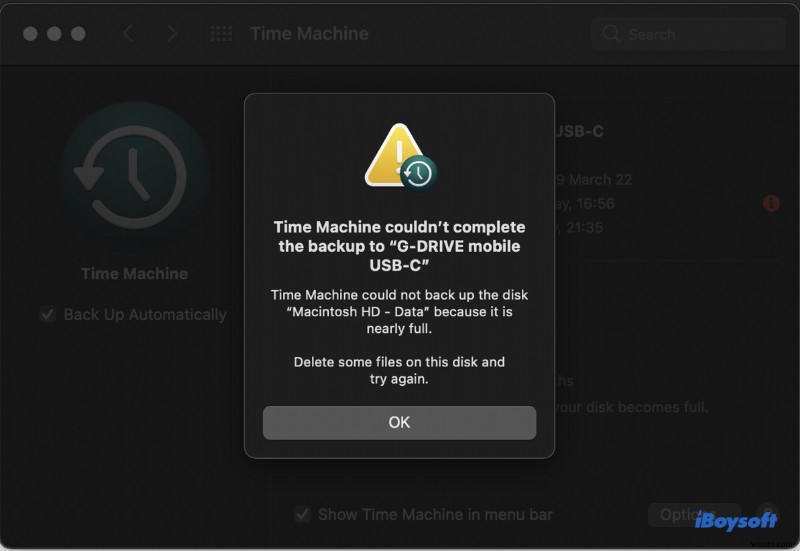 macOS Sonoma, Ventura 및 Sequoia에서  Time Machine이 백업을 완료할 수 없습니다  오류 해결 