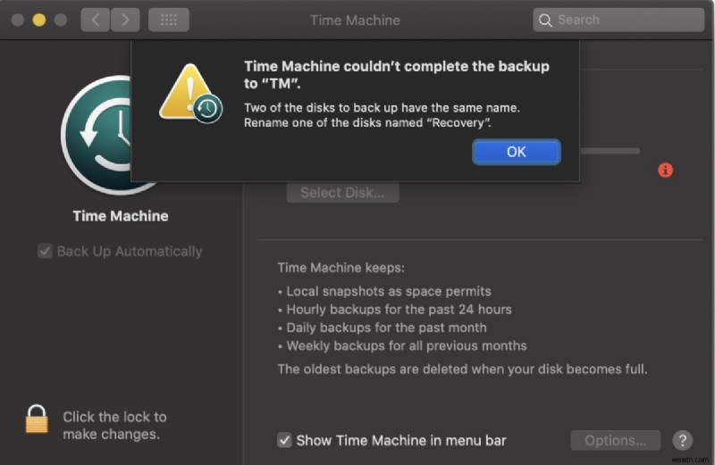 macOS Sonoma, Ventura 및 Sequoia에서  Time Machine이 백업을 완료할 수 없습니다  오류 해결 