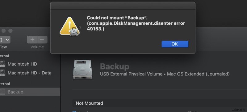 macOS에서 com.apple.DiskManagement.disenter 오류 49153 수정:단계별 가이드 