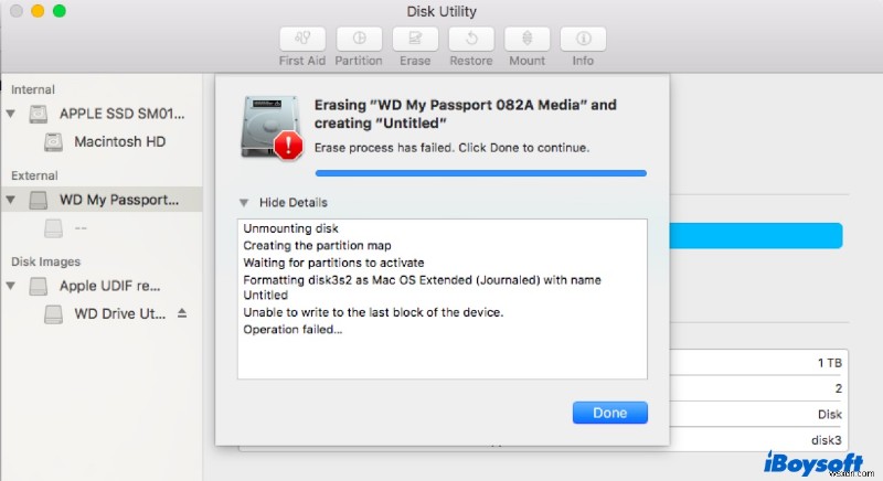 macOS 디스크 유틸리티 오류 69760 수정: 장치의 마지막 블록에 쓸 수 없습니다  