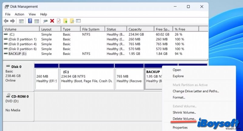 수정:Windows 디스크 관리에서 비활성화된  볼륨 확장  기능 활성화 