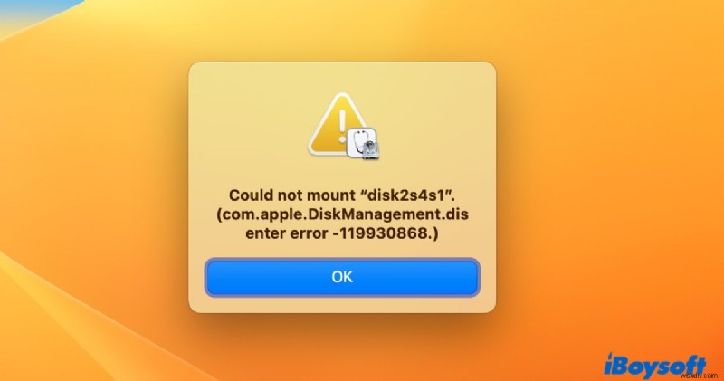macOS에서 com.apple.DiskManagement.disenter 오류(-119930868 / -119930872) 해결 