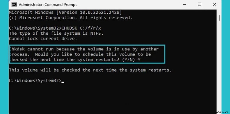 다른 프로세스에서 볼륨을 사용 중일 때 Chkdsk 오류 해결 