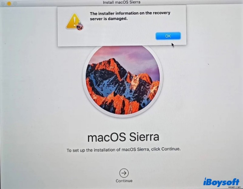  복구 서버의 설치 프로그램 정보가 손상되었습니다  macOS 재설치 오류 해결 