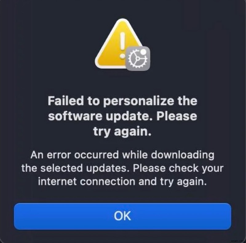 macOS Sequoia를 실행하는 M1 Mac에서  소프트웨어 업데이트를 개인화하지 못했습니다  오류 수정 