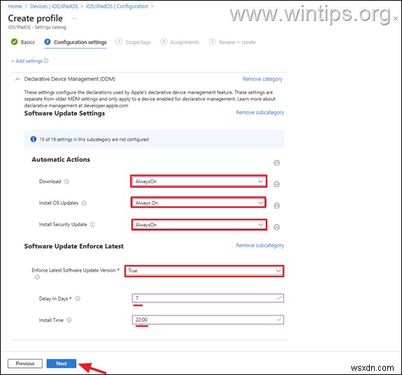 Microsoft Intune에서 iOS 장치용 DDM 업데이트 정책 설정에 대한 단계별 가이드 