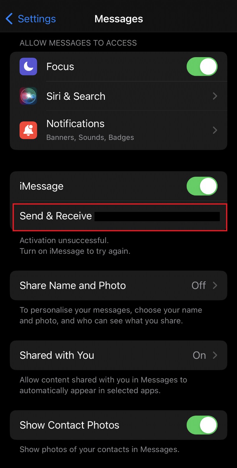 iPhone에서  iMessage에 등록되지 않은 전화번호  오류 수정 