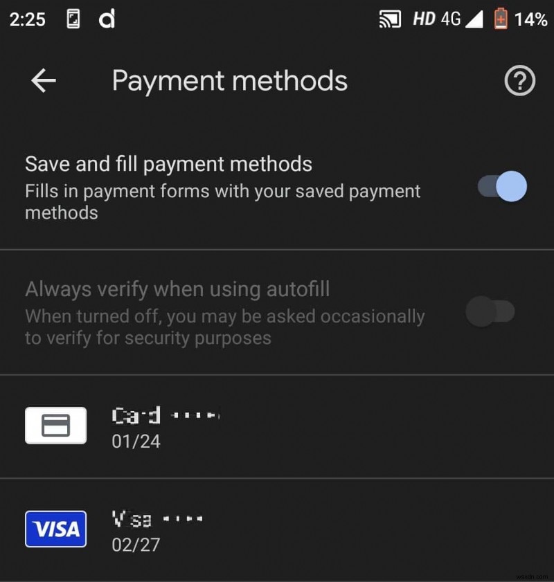 Android에 저장된 신용카드 보기 및 관리:단계별 가이드 