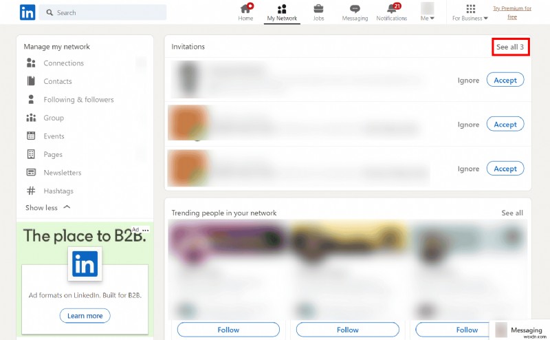 보류 중인 LinkedIn 초대에 쉽게 액세스 