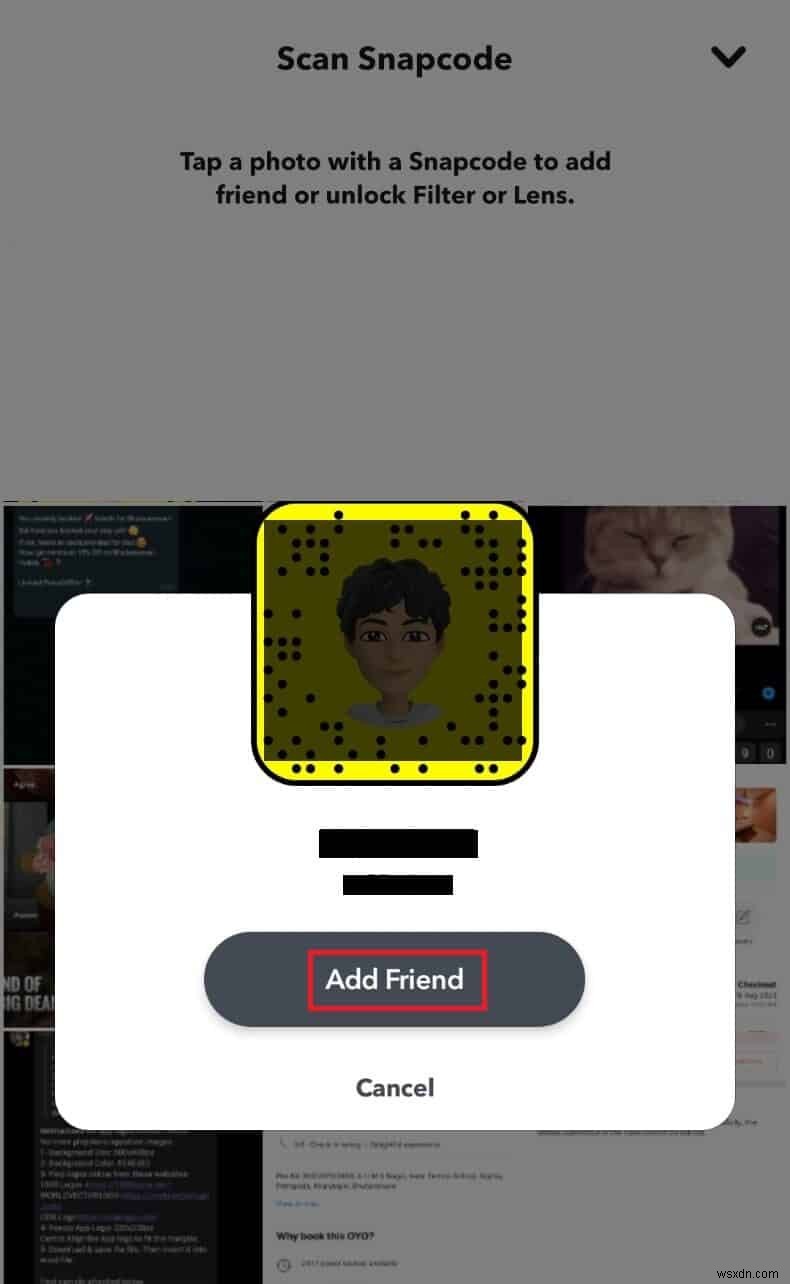  검색에 의해 추가됨  알림 없이 Snapchat 친구 추가 