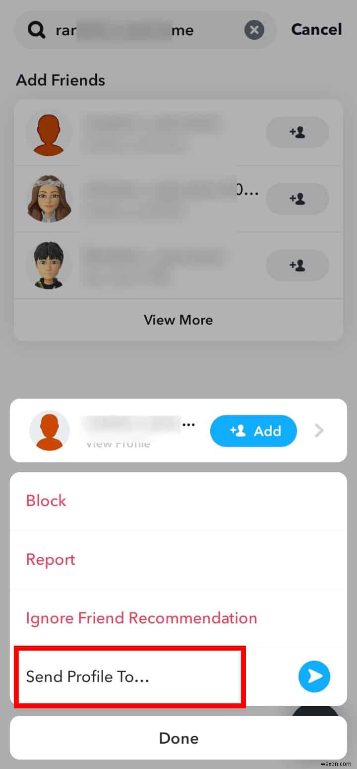  검색에 의해 추가됨  알림 없이 Snapchat 친구 추가 