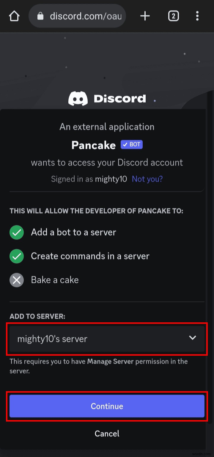 Discord 서버에 팬케이크 봇 추가:단계별 가이드 