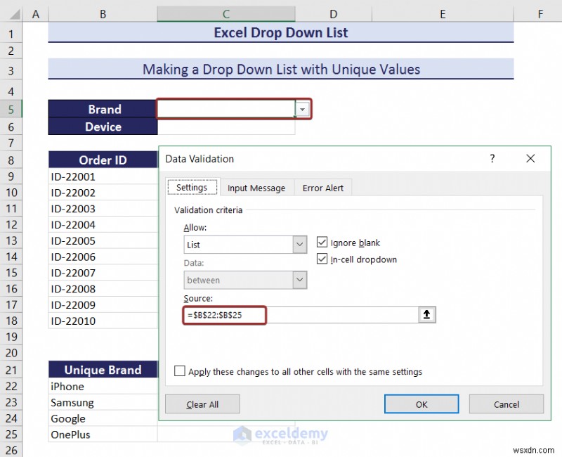 Master Excel 드롭다운 목록:생성, 편집, 제거, 필터링 및 보호 