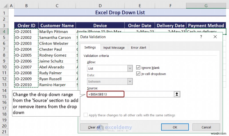 Master Excel 드롭다운 목록:생성, 편집, 제거, 필터링 및 보호 