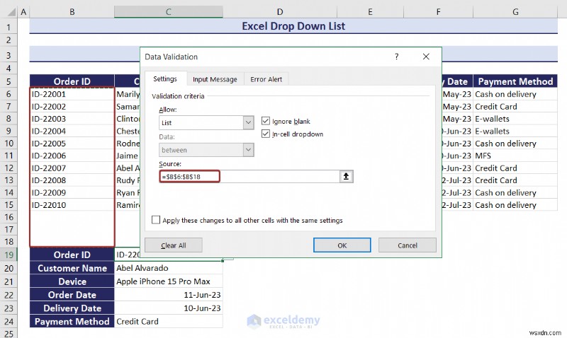 Master Excel 드롭다운 목록:생성, 편집, 제거, 필터링 및 보호 