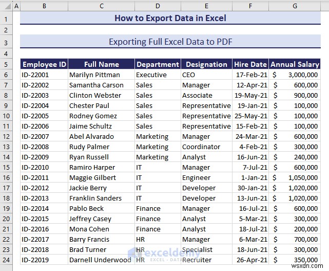 Excel 데이터를 DOC, PDF, CSV, XML 및 vCard 형식으로 쉽게 내보내기 