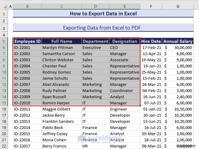 Excel 데이터를 DOC, PDF, CSV, XML 및 vCard 형식으로 쉽게 내보내기 