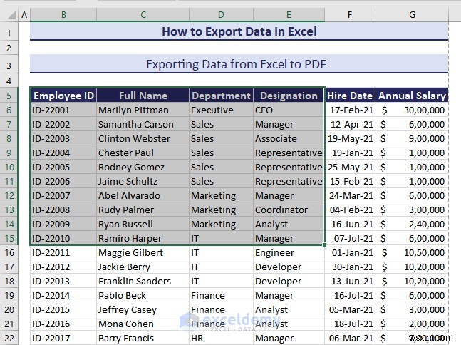 Excel 데이터를 DOC, PDF, CSV, XML 및 vCard 형식으로 쉽게 내보내기 