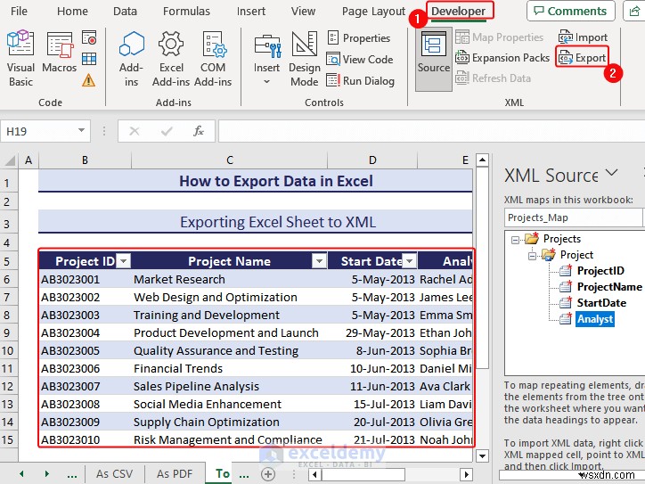 Excel 데이터를 DOC, PDF, CSV, XML 및 vCard 형식으로 쉽게 내보내기 